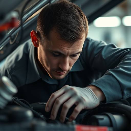 Close-up of a mechanic working on a car engine