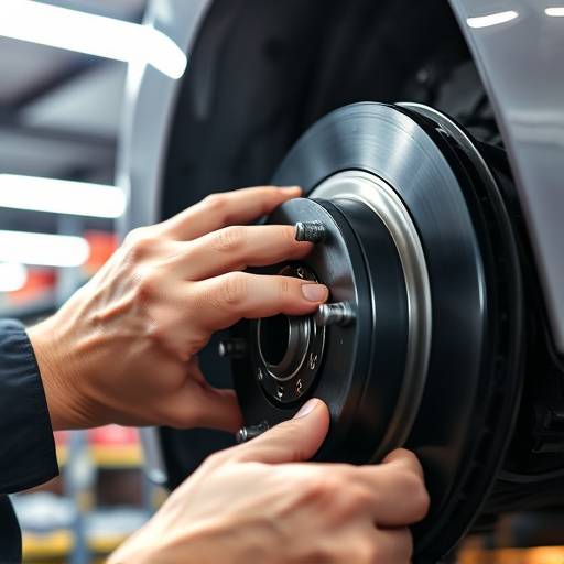 Close-up of brake repair process