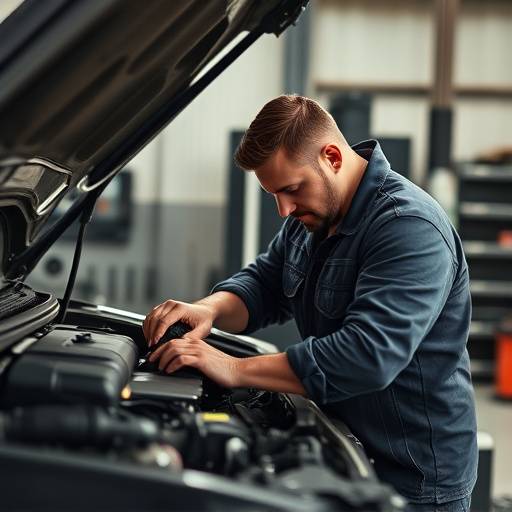 Mechanic performing engine repair