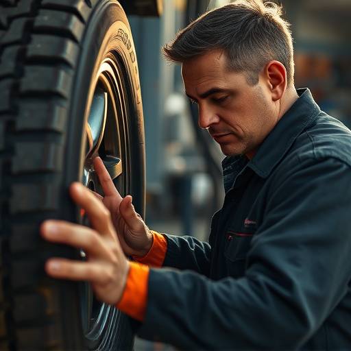 Technician replacing a tire