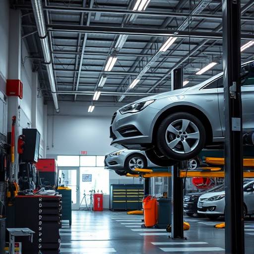 Workshop interior with various tools and car lifts